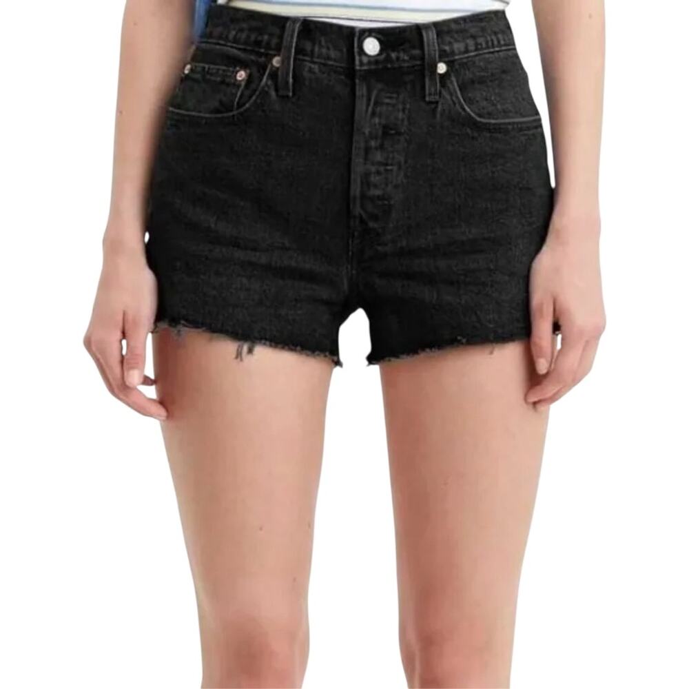 Levi's 501 Original Jean Shorts Cut Off Button Fly Denim Frayed Black 25